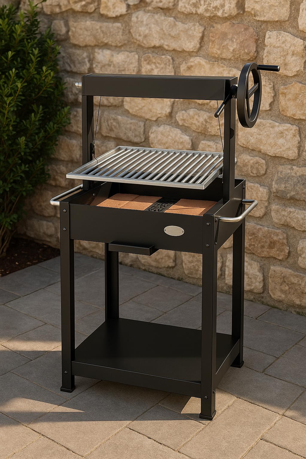 GMR FOR FIRE AND FUN Barbecue a Legna Argentino XL (50x40cm), con Mattone Refrattario, Barbecue Carbonella XL, Barbecue da Balcone, Cottura Carne Perfetta, Ruota in Alluminio