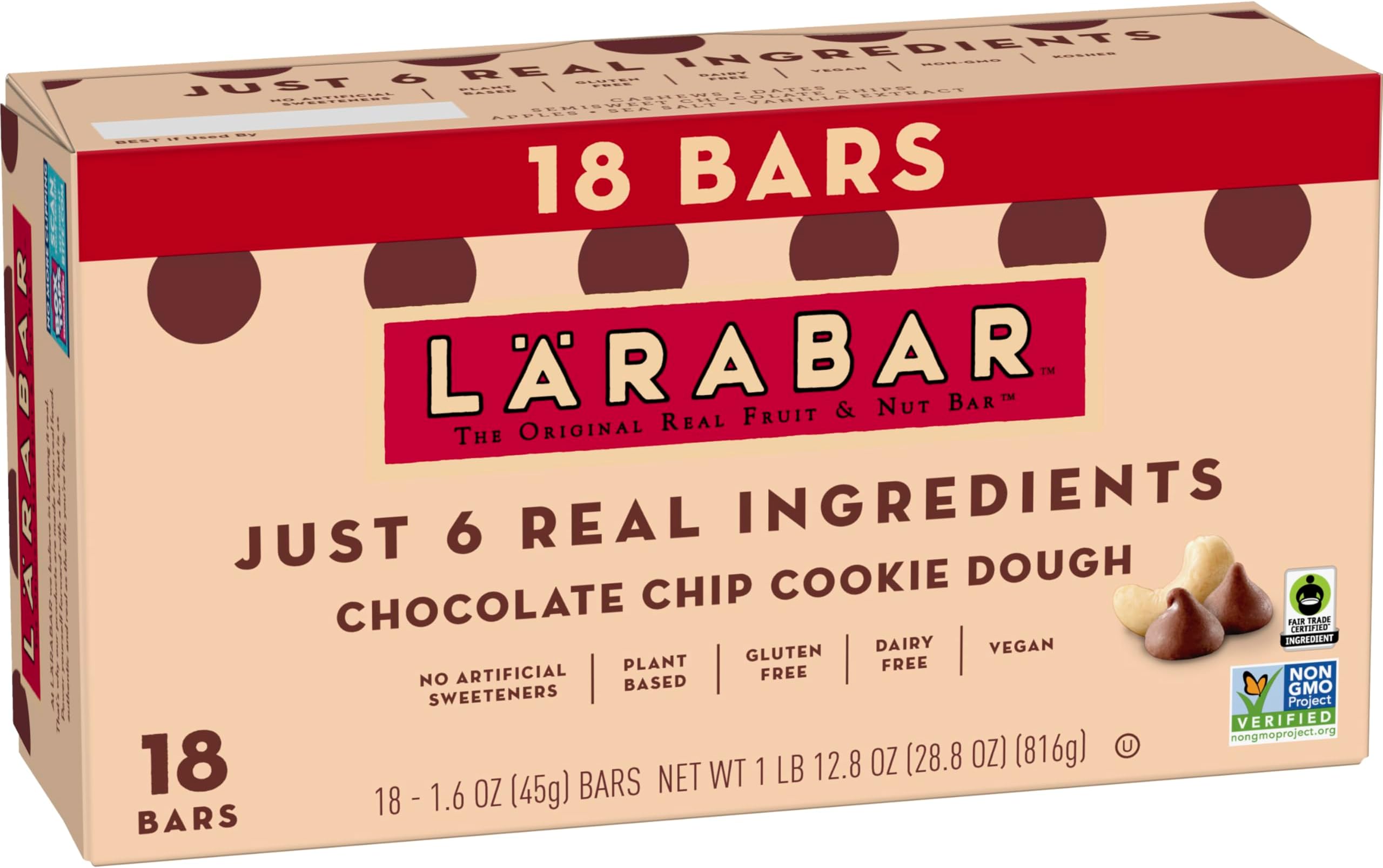 Larabar Chocolate Chip Cookie Dough, Gluten Free Fruit & Nut Bar, 18 Ct
