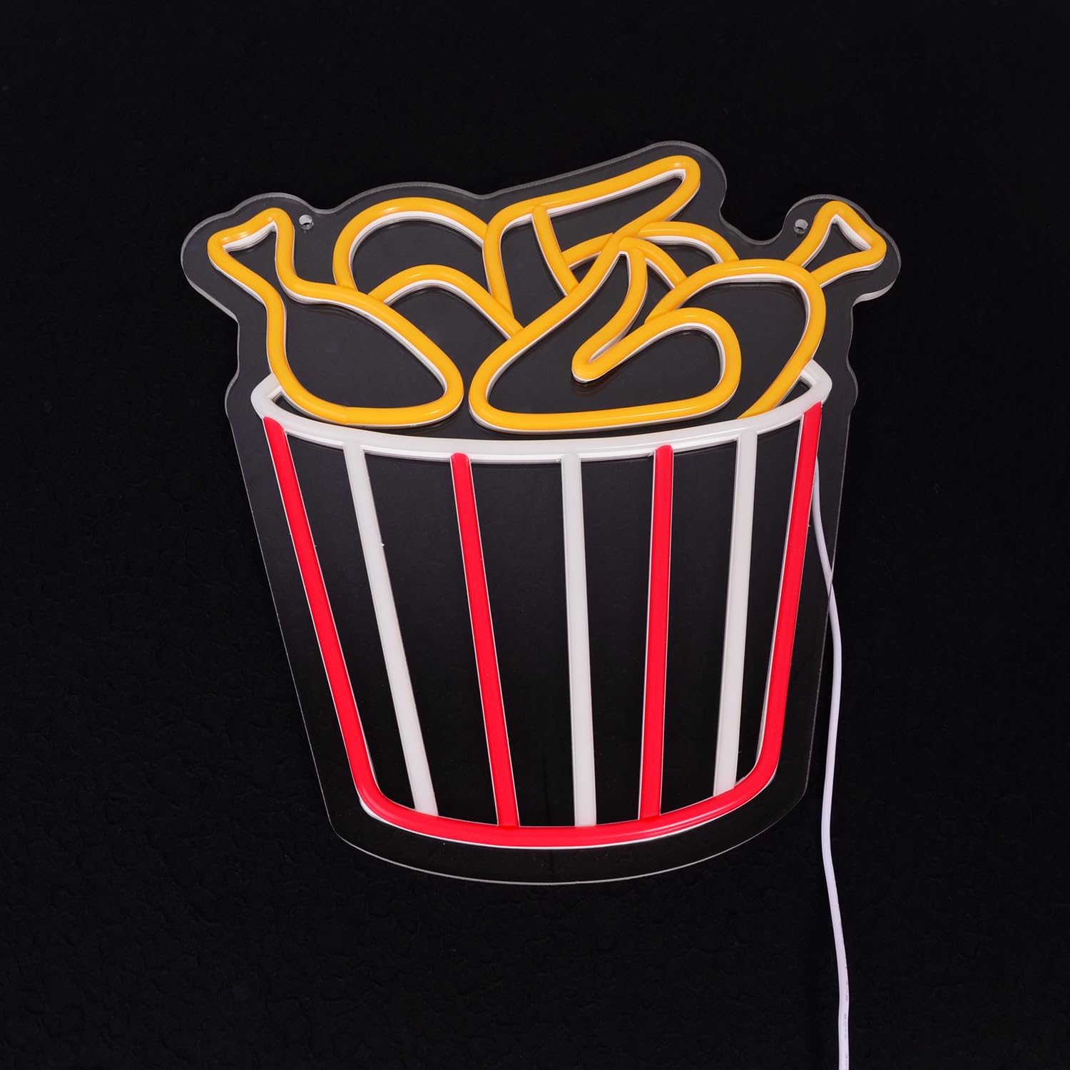 Deep-Fried Chicken Neon Light Sign Chicken Bucket LED Sign “13.4x12.8”Fake Food Model Bright Lamp for Fast Food Shop Restaurant Kitchen Home Party Decoration Display Photography Props