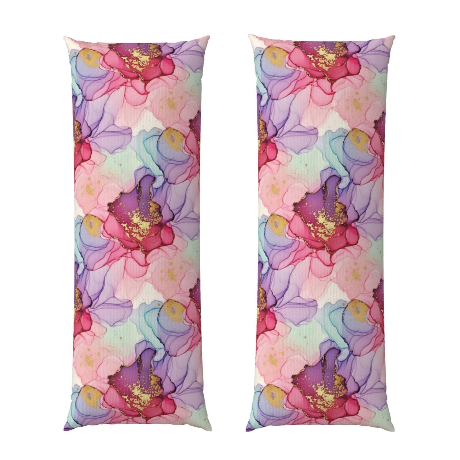 Body Pillow Cover 20x54 Inch, Pink Gold Marble Ink Art Painting Watercolor, Plush Velvet Long Pillowcase with Zipper, Softffy Rectangular Case for Couch Bed Hotel Decor