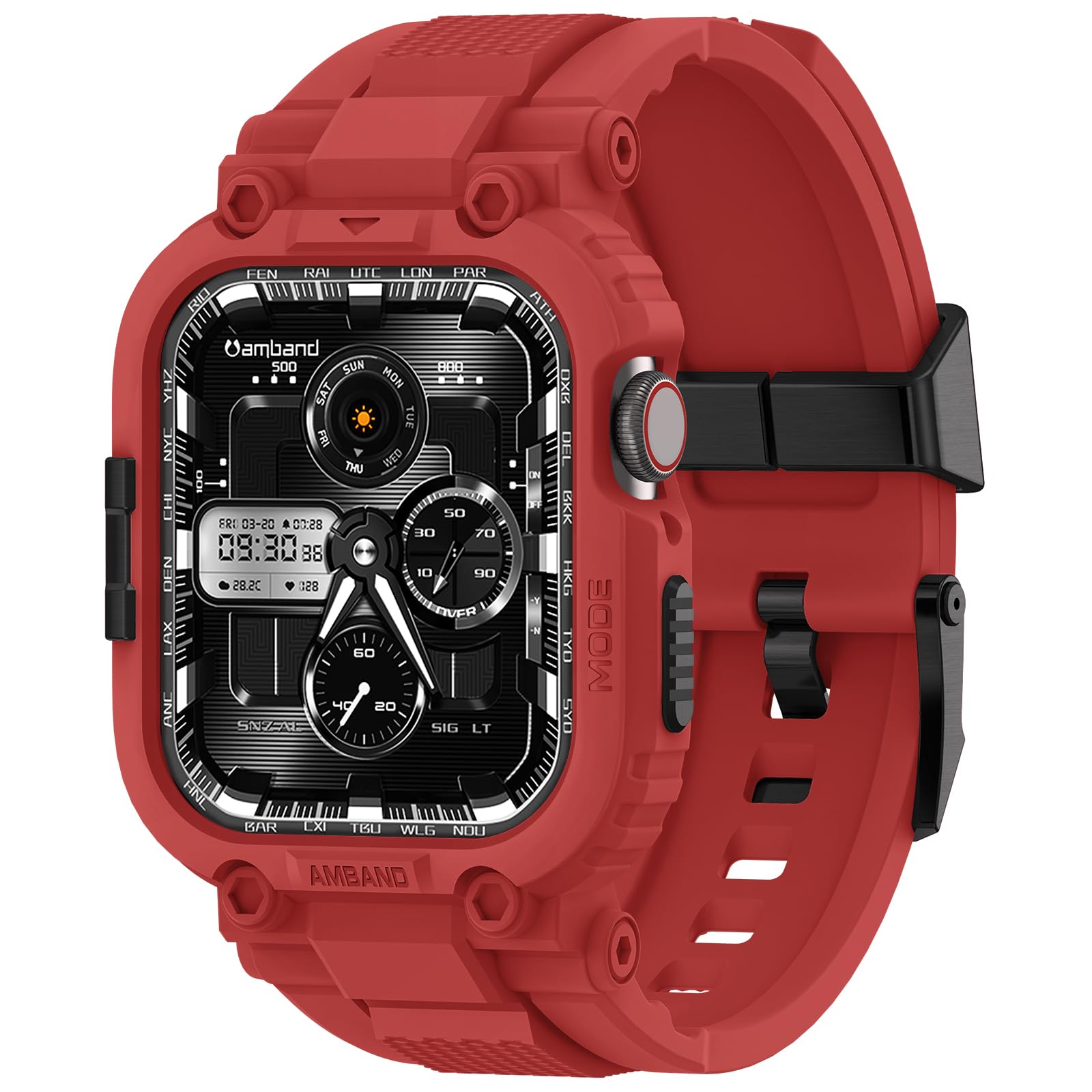 amBand Bands Compatible with Apple Watch 9/8/7/SE (3/2/1)/6/5/4 45mm/44mm Case for Men, M1 Sport Series Rugged Bumper Protective Cover for iWatch SE3/SE2/6/SE/5/4 44 mm - Mars Red