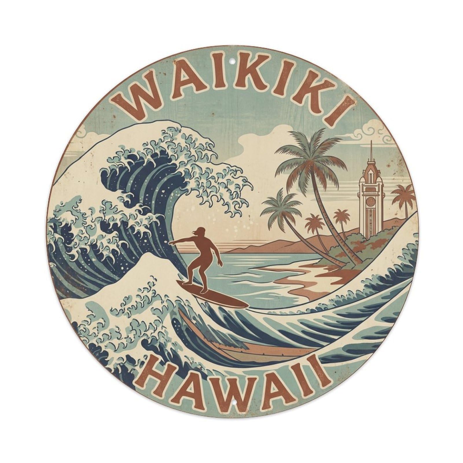 Vintage Travel Waikiki Hawaii Waves Metal Tin Sign