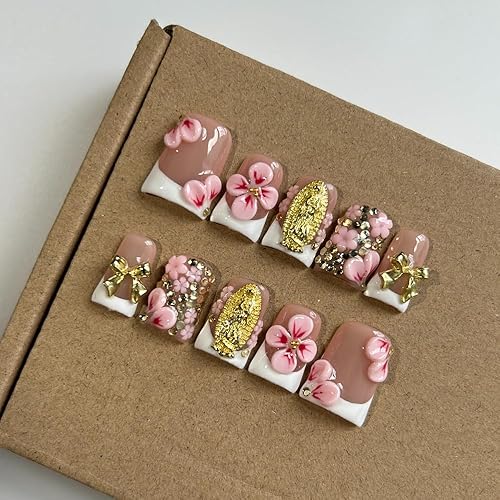 Press On Nails Handmade Short Duck Nails, Glossy Art Designs