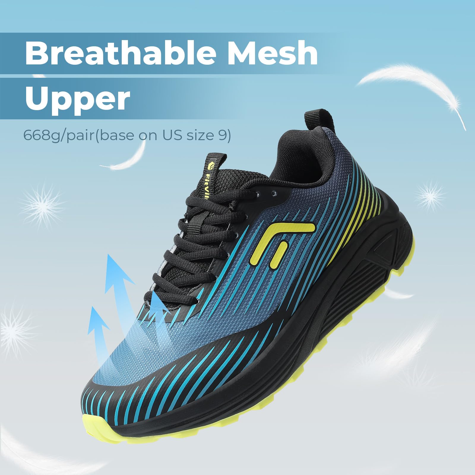 Buty do biegania FitVille Męskie bardzo szerokie buty do biegania w terenie Szerokie lekkie buty sportowe Buty outdoorowe Wygodne buty fitness Buty trekkingowe V2