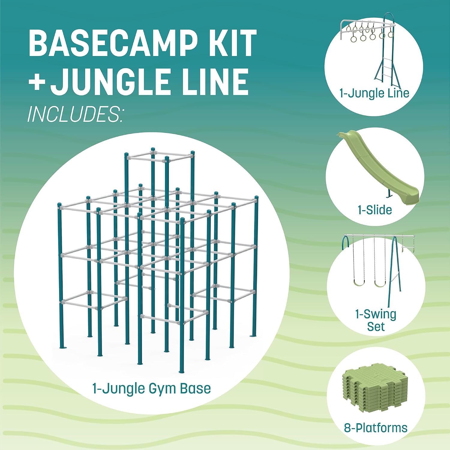 Modular Jungle Gym Set for Kids by ACTIVPLAY, Outdoor Playset, Swing, Slide, Jungle Line, Rust Resistant, No Pinch Joints, Adjustable Platforms with Safety Grooves, Heavy Duty Metal Frame