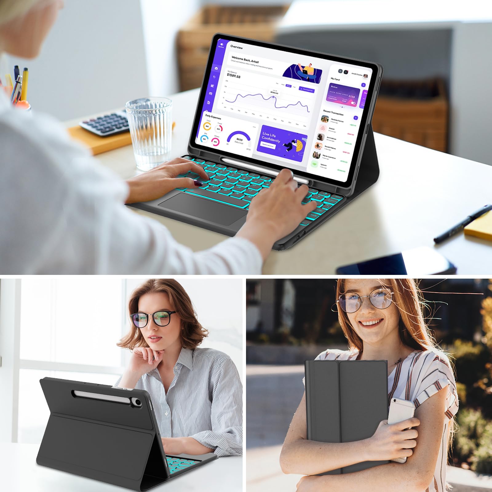 Teclado con Touchpad para Samsung Tab S10 FE 10.9" 2025/S9 FE 10.9" 2023 | Funda Galaxy Tab S10 FE con Español Ñ Bluetooth Teclado Retroiluminado con Trackpad para Tablet Samsung S10 FE/S9 FE, Negro