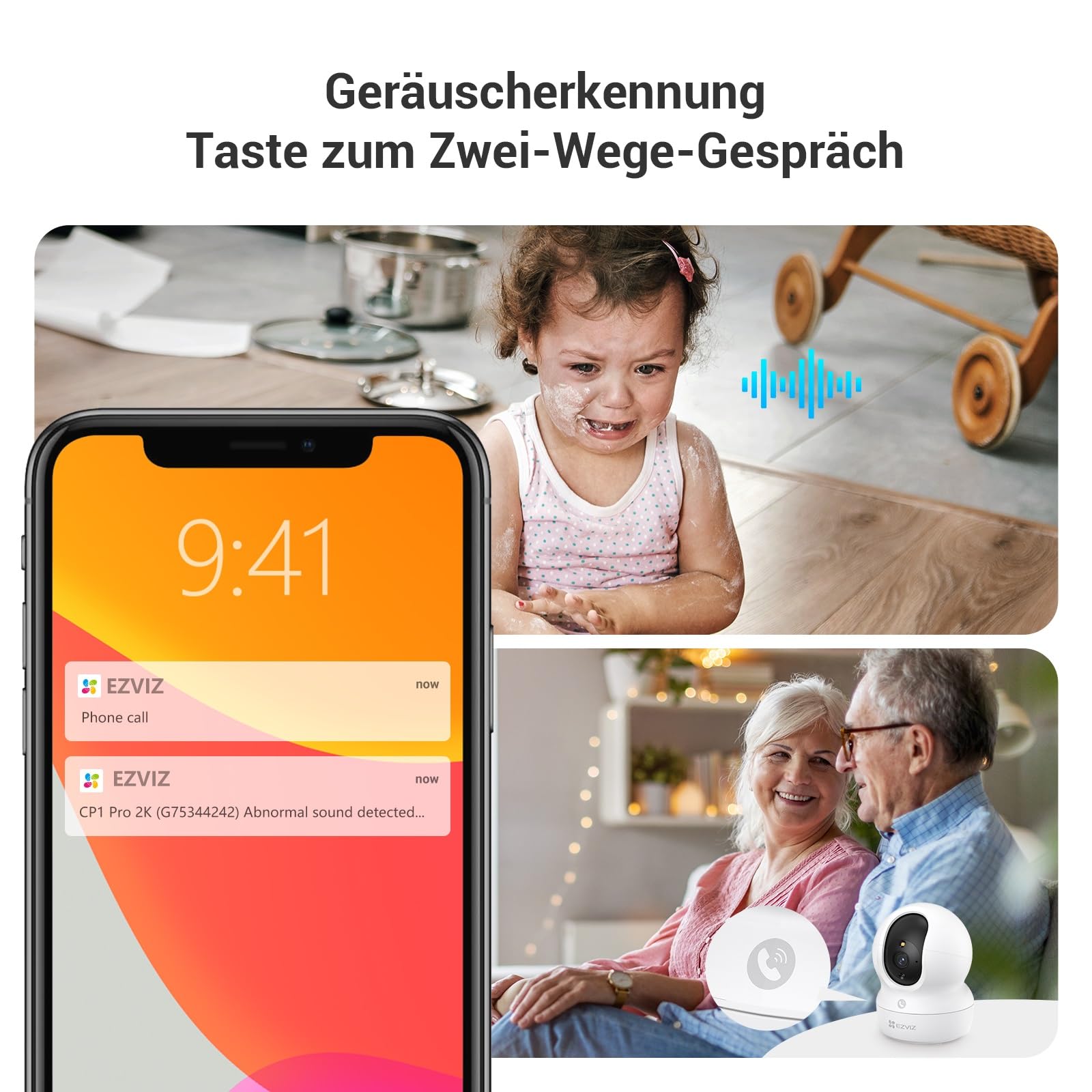 EZVIZ WLAN Türspion und Innenkamera Set, Video-Türklingel CP4 mit Touch-Farbbildschirm & Bewegungsmelder, PTZ Kamera CP1 Pro 4MP mit Personenerkennung & Farbnachtsicht, CP4 und CP1 Pro 2K+