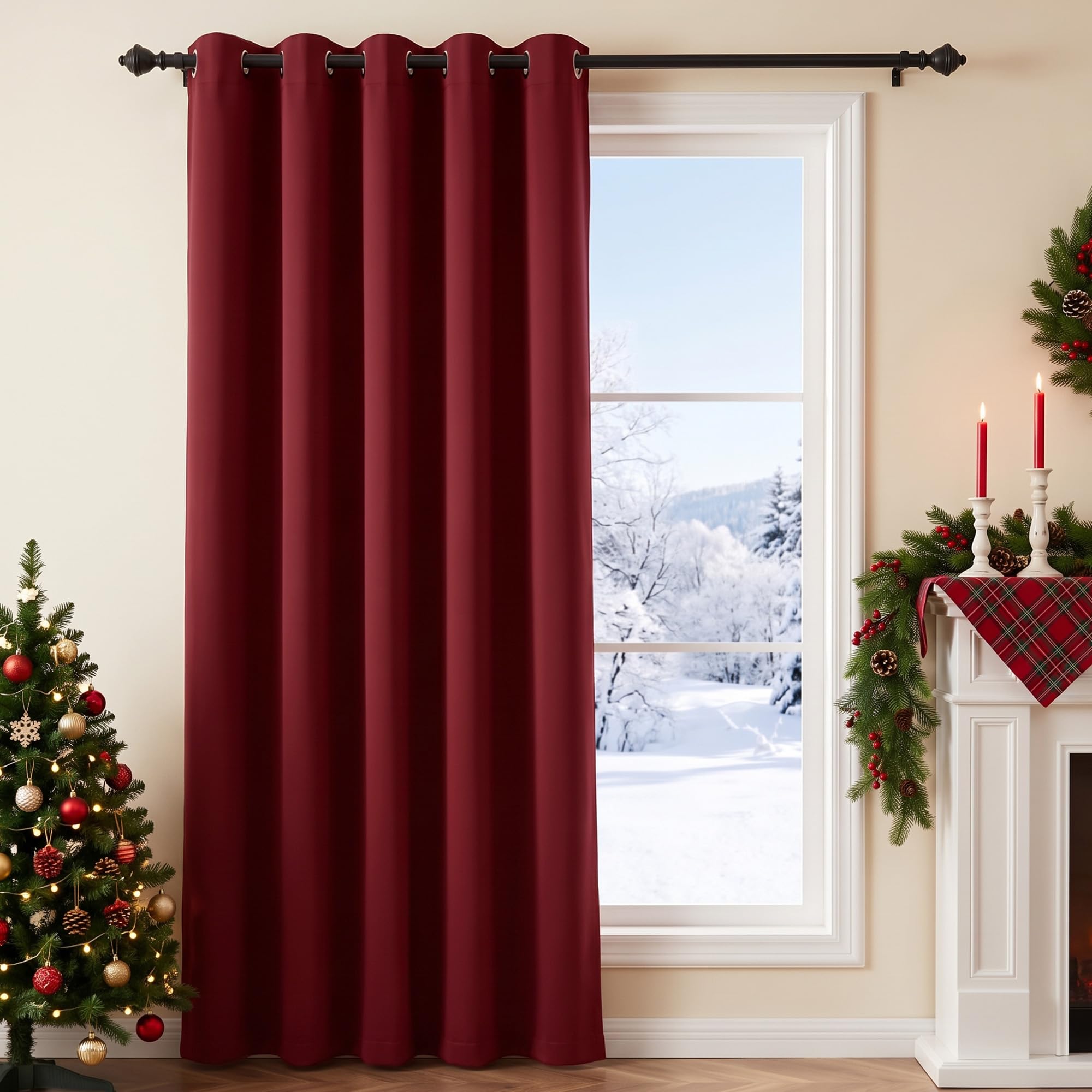PONY DANCE Thermal Blackout Door Curtain, Christmas Red, W66 x L84 Inch
