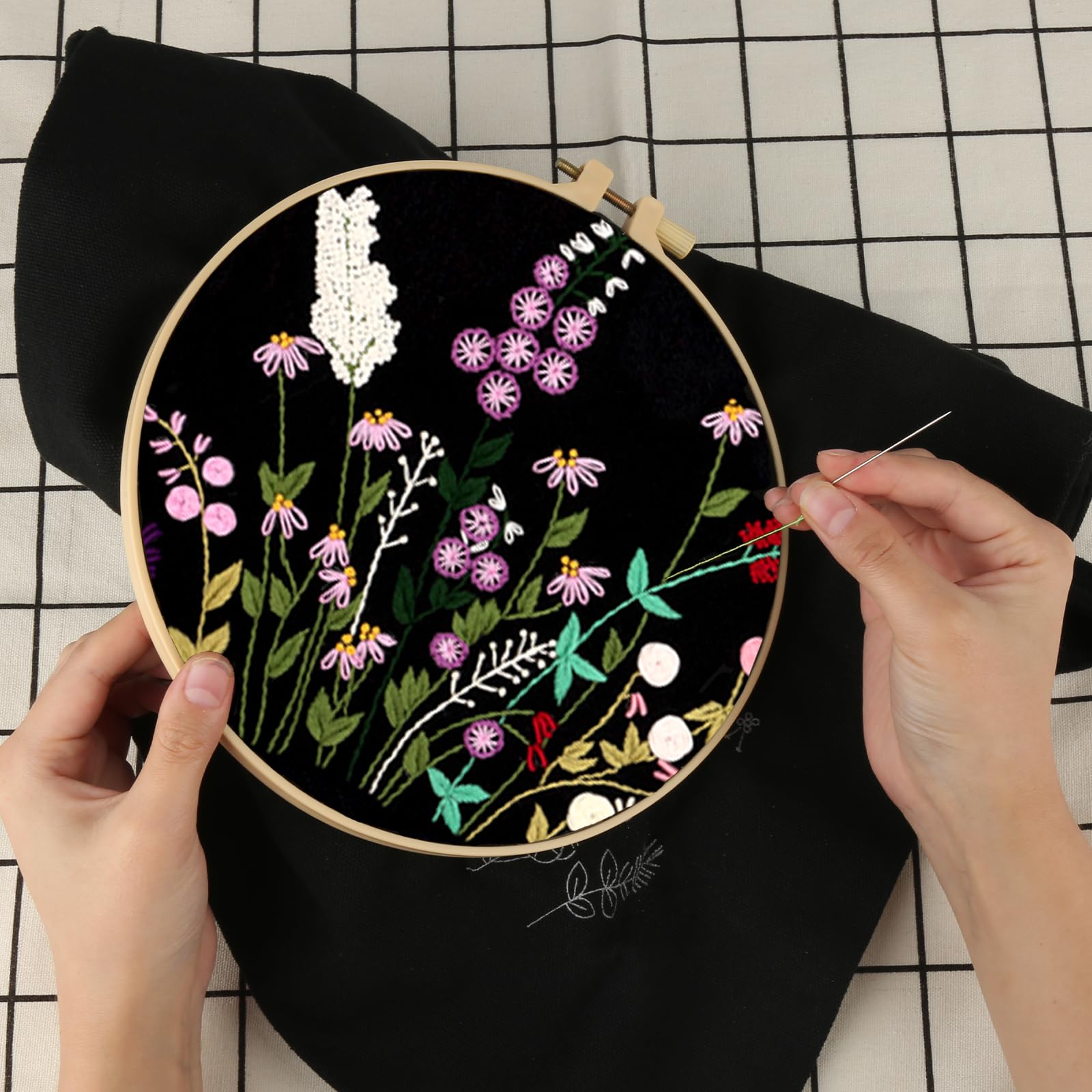 Lahnao Kit Broderie Adulte Sac Toile Floral – Débutant Complet Avec Cadre, Fils Et Instructions