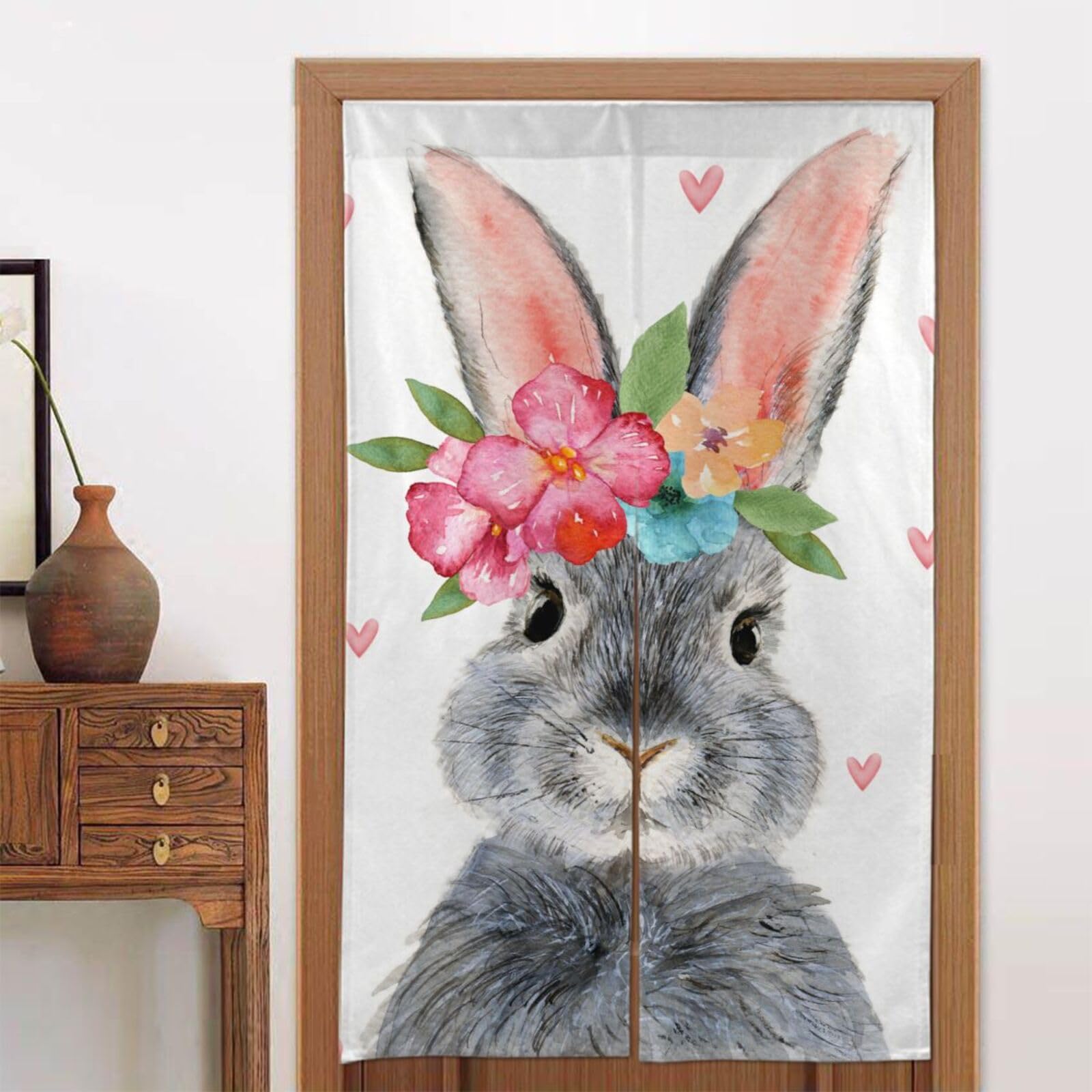 ウサギと花ののれん