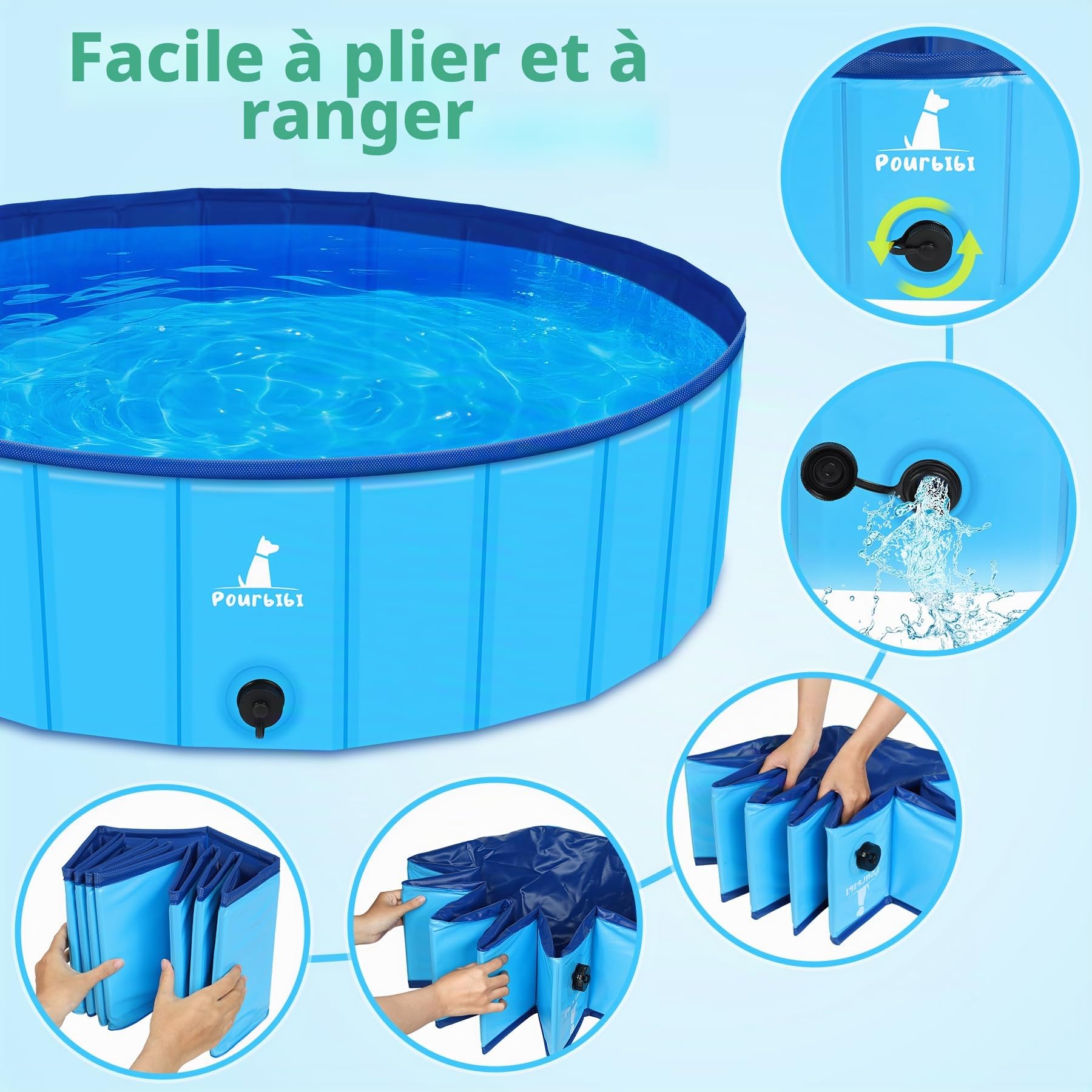 Pourbibi Piscine pour Grands Chiens, Bassin De Baignade Pliable pour Chien, Baignoire pour Chien Antidérapante, Pataugeoire pour Enfants Et Chiens, 120 X 30 Cm