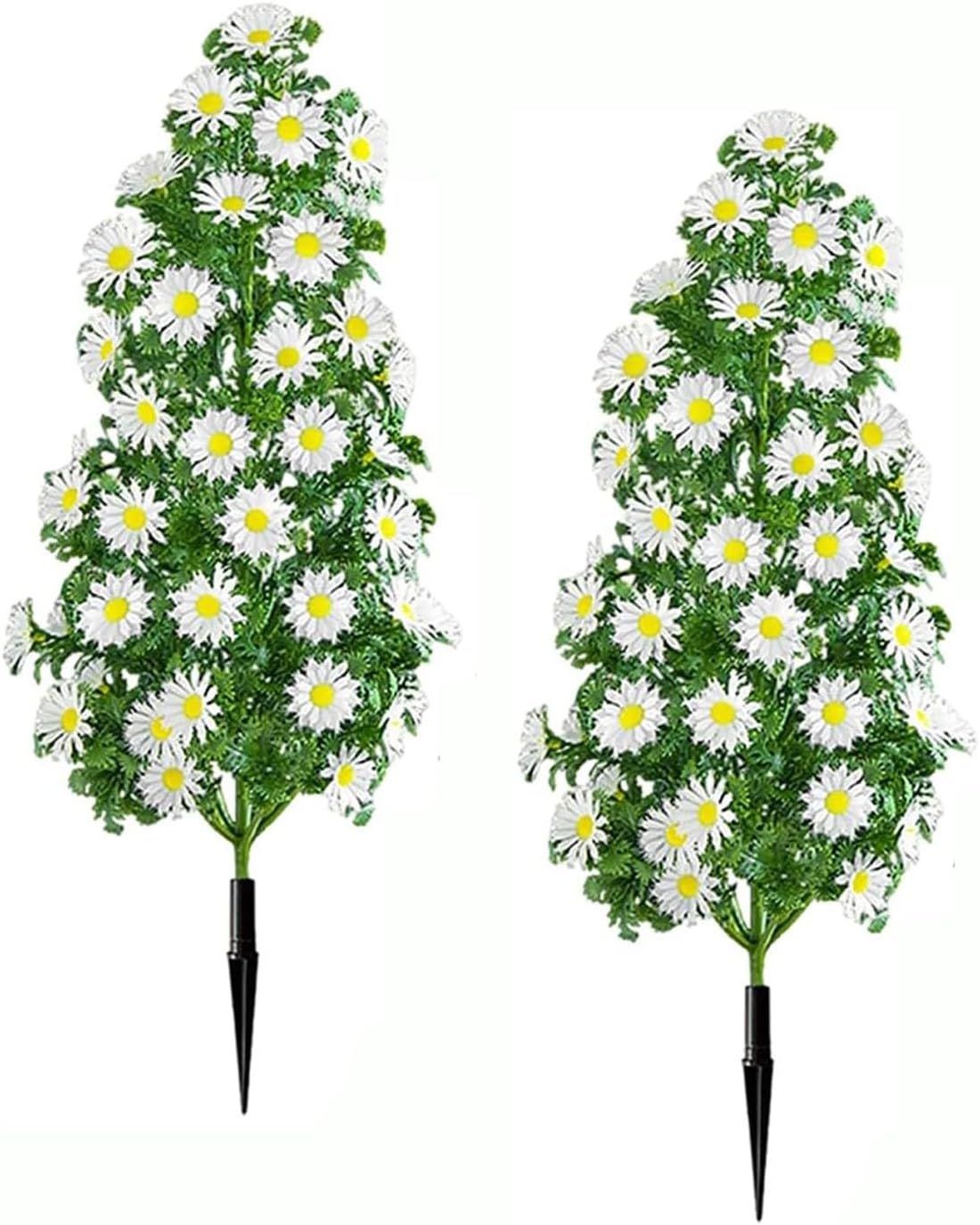 2 Pack Artificial Topiary Trees with Ground Spike for Outdoor, 19" Faux Resistant Shrubs with Flowers, Realistic Artificial Fake Bushes Plants for Home Garden Yard Porch Patio Decor(White)