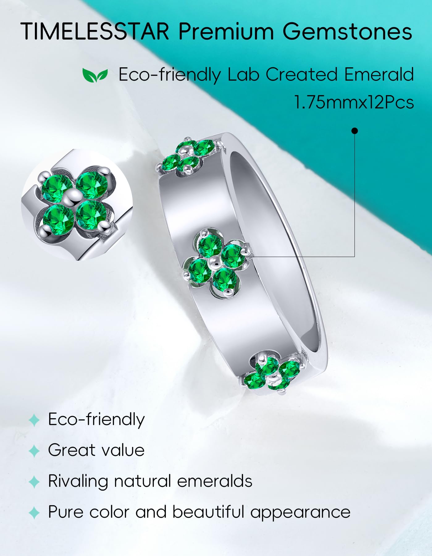 TIMELESSTAR Clover Moissanite Rings for Women Gifts,Premium Moissanite(D Color VVS1 Clarity 3EX Cut), 925 Sterling Silver 14K Gold Plated Non Tarnish