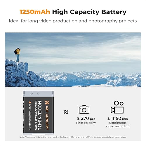 Miniatura 2 de K&F Concept Juego de 2 baterías NB-13L y cargador de doble ranura para Canon EOS G7 X Mark II, G7 X, G1 X Mark III, G5 X, G5X Mark II, G9 X, G9 X