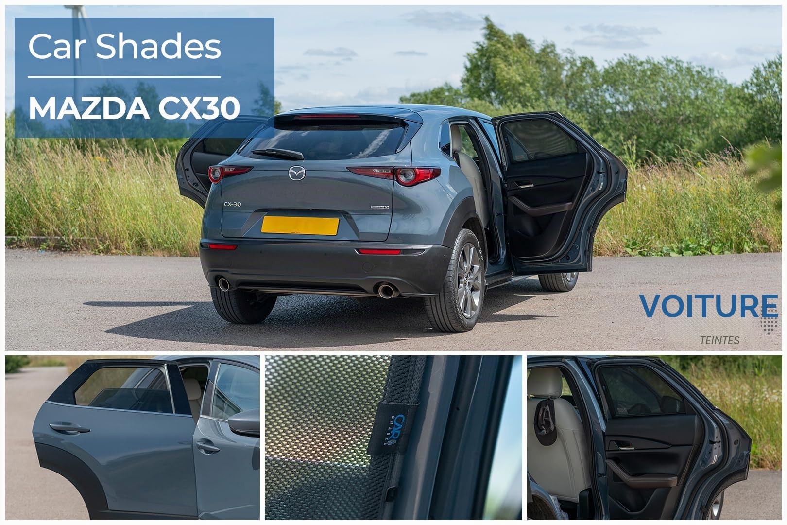 Set de Car Shades (Portes arrières) Compatible avec Mazda CX-30 5 Portes 2020- (2-pièces) Pare-Soleil sur Mesure pour Voiture