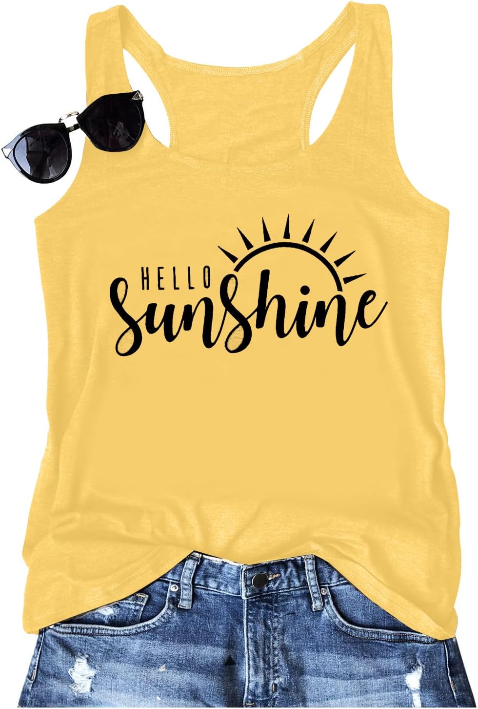 Womens Tank Tops Summer Shirts - Sleeveless Sunshine Graphic Shirt Casual Loose Vest Vacation Classic-Fit Shirt Cami