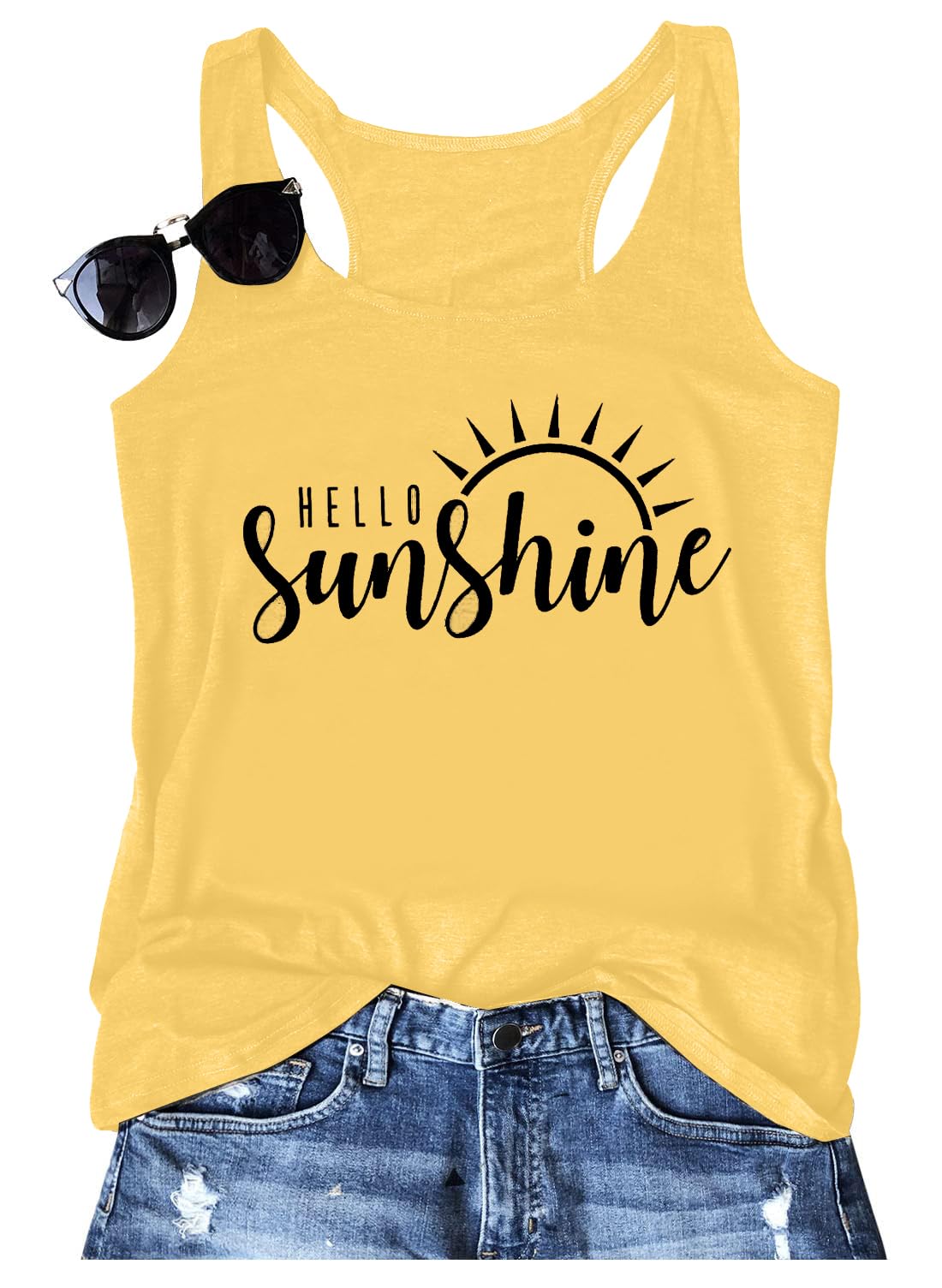Womens Tank Tops Summer Shirts - Sleeveless Sunshine Graphic Shirt Casual Loose Vest Vacation Classic-Fit Shirt Cami