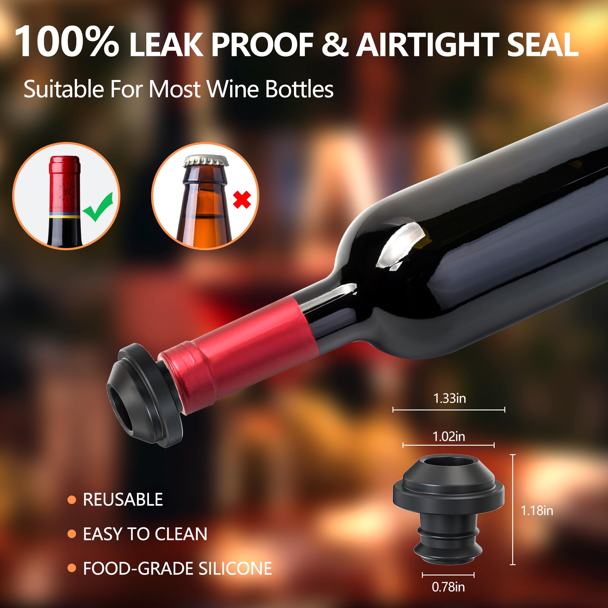 Bomba eléctrica de ahorro de vino con 4 tapones de vacío reutilizables, tapón automático de botella de aire de vino, sellador de botellas recargable mantiene el vino fresco, regalos para los