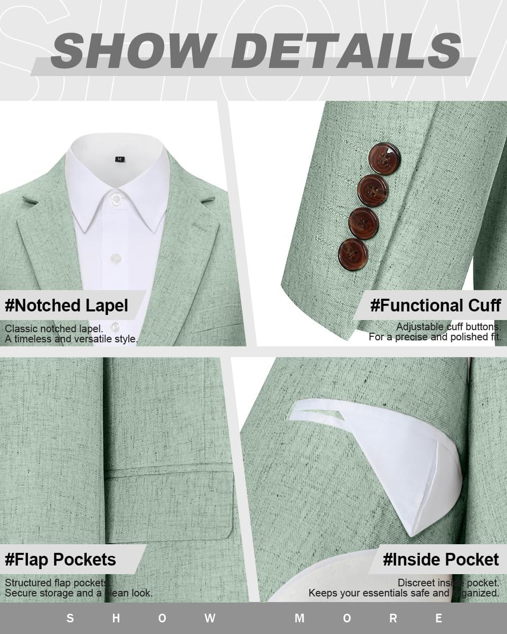 Linen Retro Mens Suit Jacket Blazer Casual Slim Fit Blazers Tux Jackets Wedding Prom Suit Separates Linen Sport Coat for Men