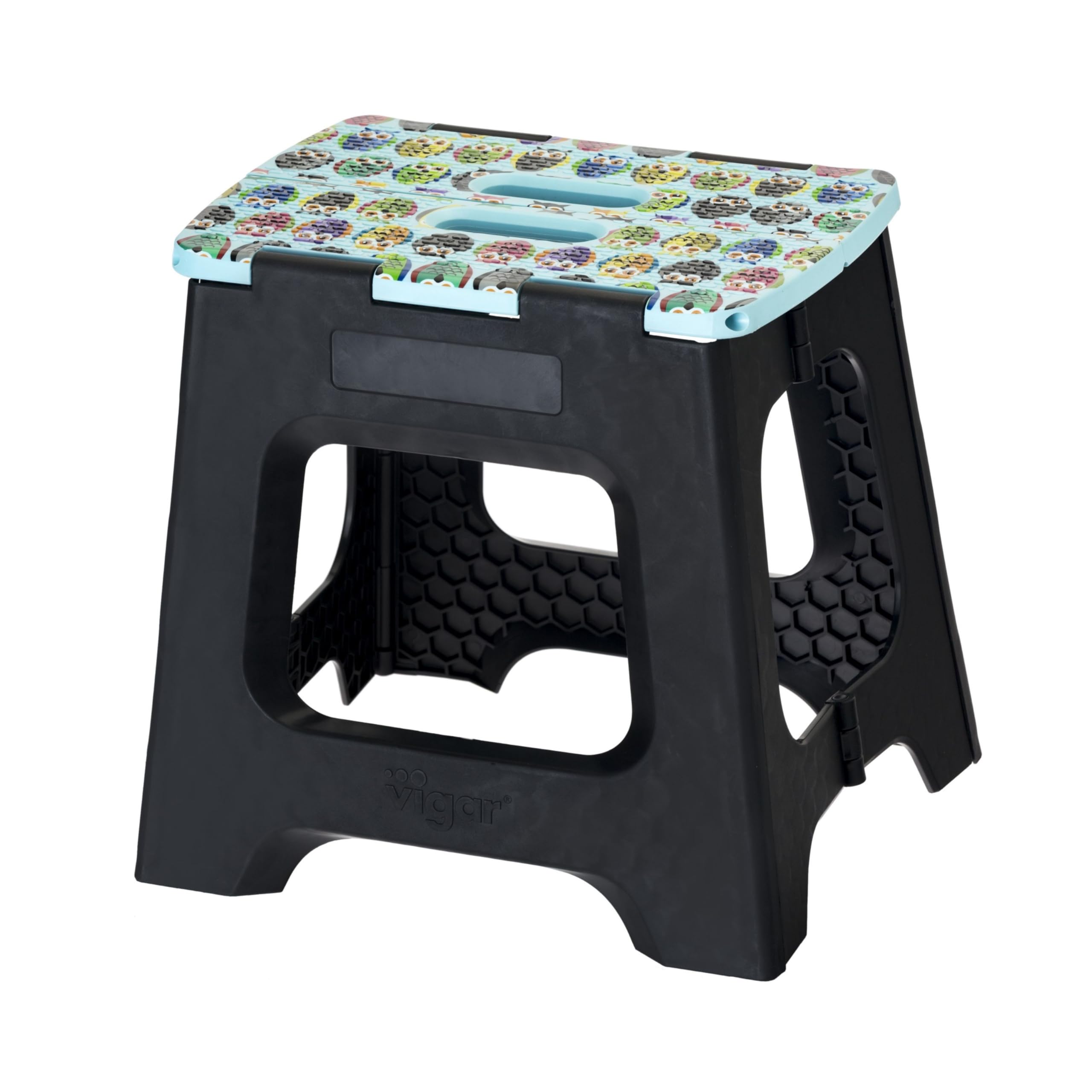 Vigar Taburete Plegable Compacto para Adultos, 32 cm Taburete Plegable Antideslizante para Casa, Dormitorio, Baño, Armario, Oficina, Soporta hasta 150 kg, Buho on Top