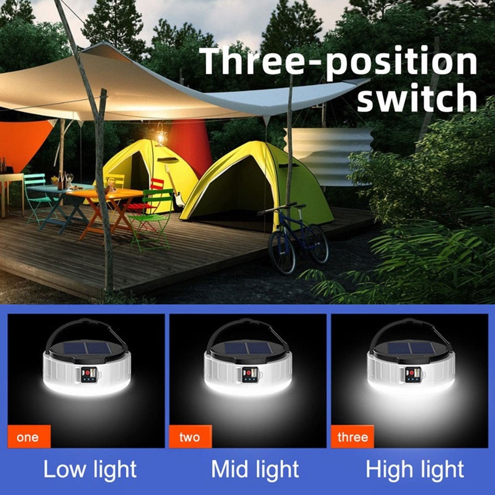 Camping-Laterne Hochleistungs-Solar-LED-Lampe mit USB-Aufladung for Zeltlampen im Freien, tragbare Laternen, Notbeleuchtung for Grillwanderungen