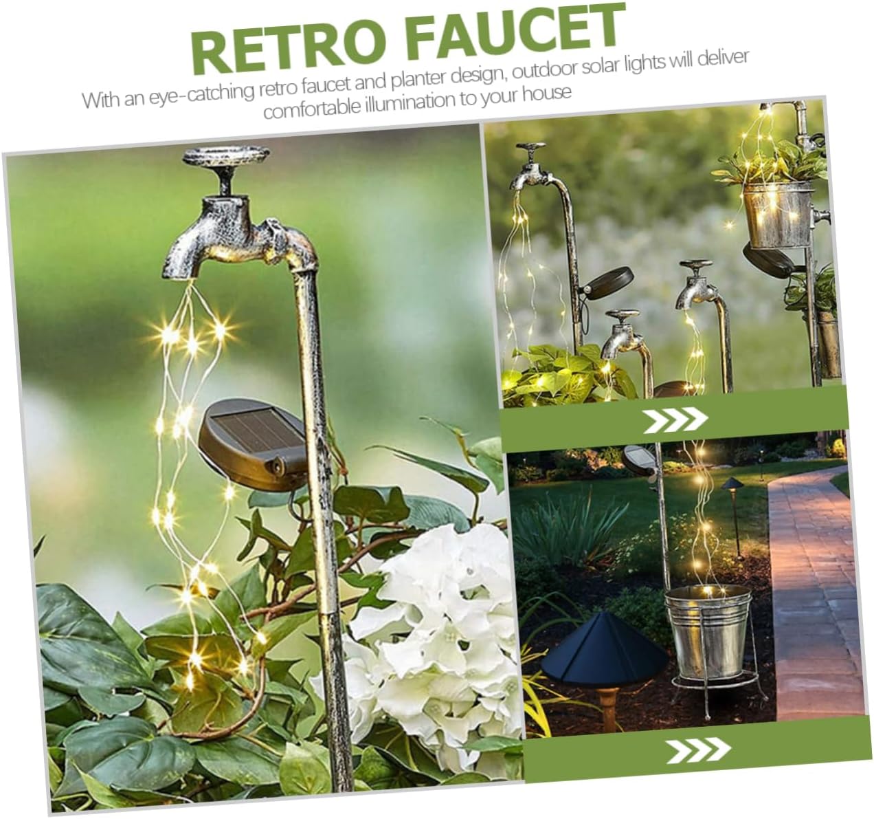 POPETPOP Retro Solar Garden Planter Lights Solar Powered Outdoor Decor for Pathways and Yards Easy Installation Unique Faucet Design for Patio and Garden Lighting