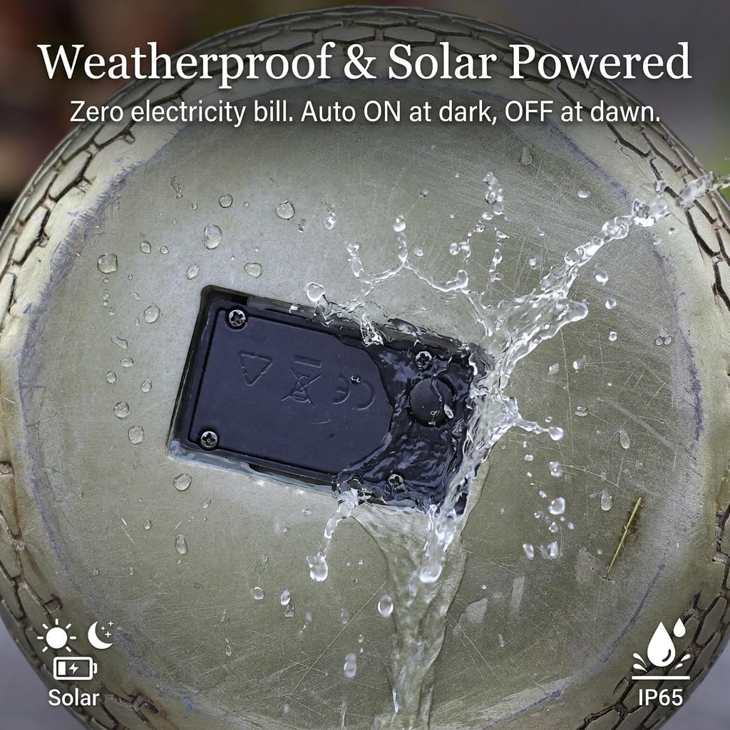 Solar Snake Statue Garden Decor, 14.2" Tall Resin Animal Figurine with Glowing Green Eyes & LED Crackle Glass Globe, Weatherproof Outdoor Yard Sculpture, Mysterious Gift for Patio Lawn