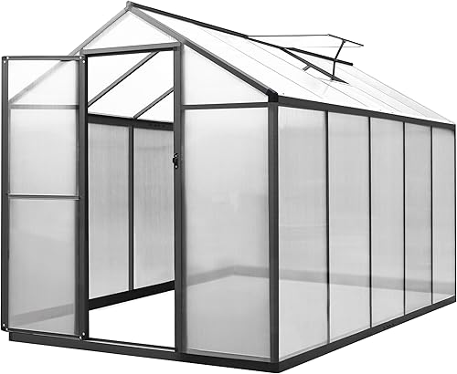 Miniatura 8 de MUPATER Invernadero de 6 x 10 pies para exteriores, invernadero de policarbonato resistente, kit de casa verde de aluminio con puerta con cerradura