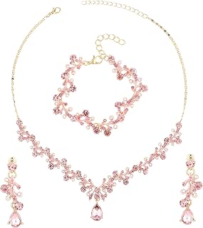 Yolev Rhinestone Wedding Jewelry Sets for Bridal Women Crystal Necklace Bracelet Earrings Set Prom Jewelry Set for Brides