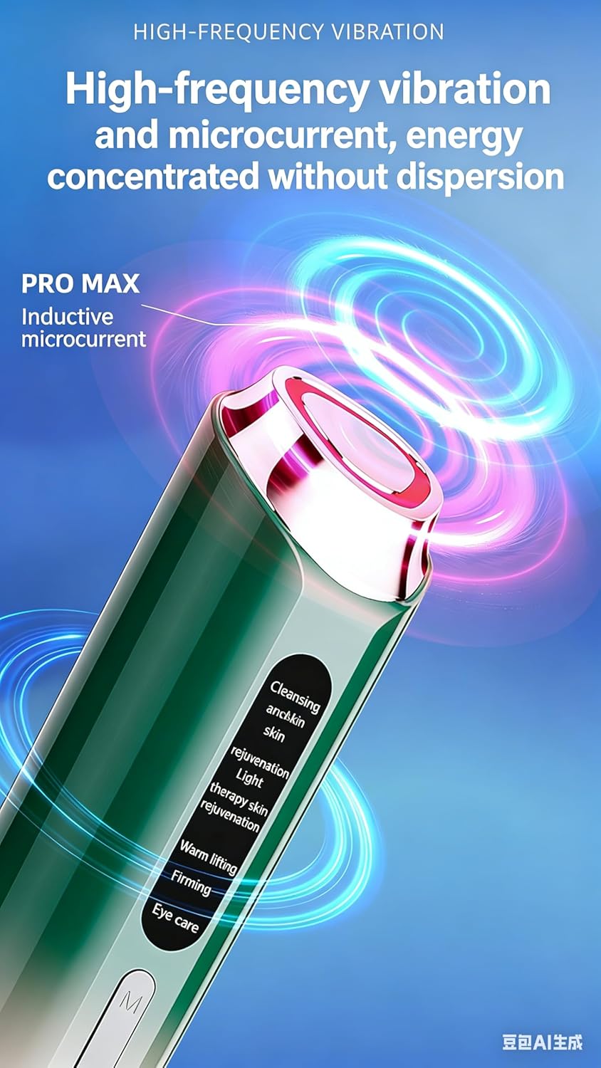 Portable Facial Massager Beauty Device, Green Gradient, 5 Modes with EMS Microcurrent and LED Light Therapy, Face Lifting, Eye Care and Cleansing Tool