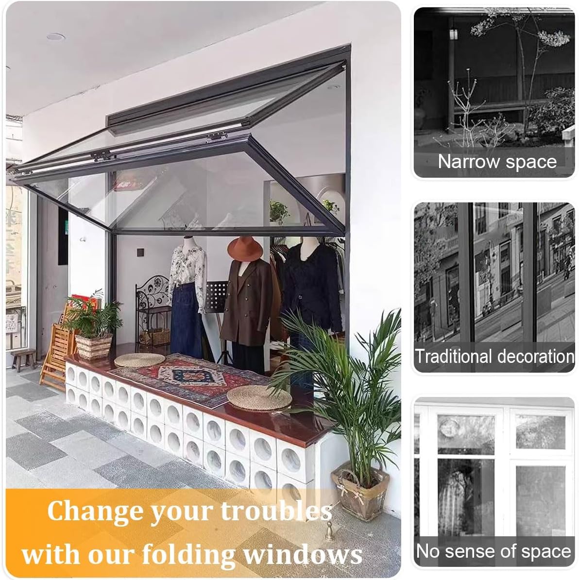 Folding Concession Serving Window with Glass & Lock – Vertical Sliding Double Hung Aluminum Frame Window for Food Truck, Vending Stand, Business Kitchen Use(WxH 40x44in/101.6x111.7cm)