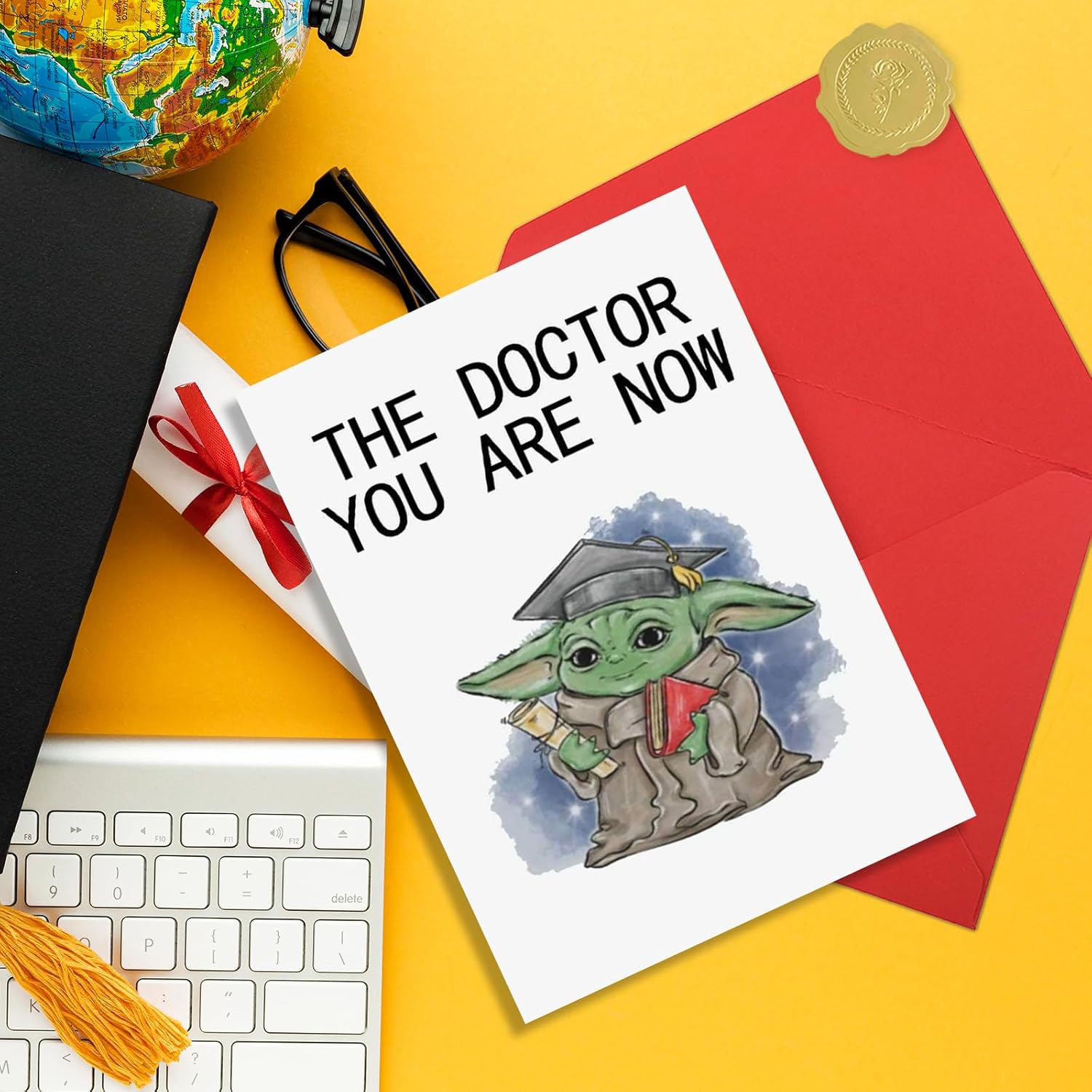 BENNLOOS Cute Baby Yoda Graduation Card Gifts, Happy Doctorate Cards for Him Her, Doctor Graduation Card for Daughter Son, The Doctor You Are Now Cards image 4