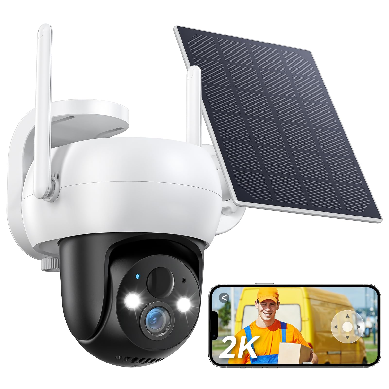 2K Camara Vigilancia WiFi Exterior Solar, 360° Camaras de Vigilancia sin Cables 2.4Ghz Visión Nocturna en Color, Alarma PIR, Audio Bidireccional IP66