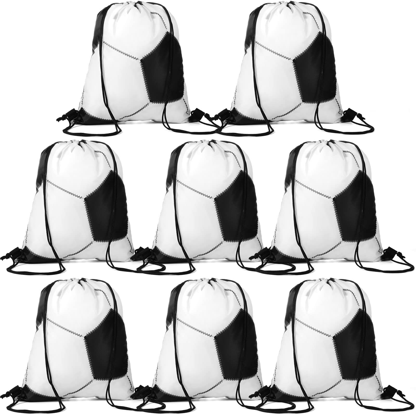 Shappy 8 Pieces Ball Drawstring Party Favor Bags Sports Drawstring Backpack Bags for Gym Sports (Black,Soccer Pattern)