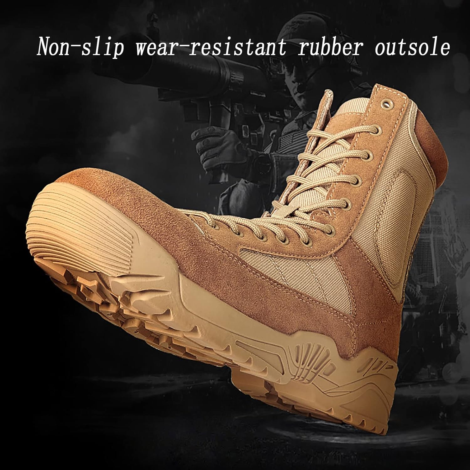 CLSQLXYJZC Men's High-top Outdoor Desert Tactical Boots, Breathable Suede Tactical Shoes, Comfortable Shock Absorption Wear-resistant Rubber Sole Military Boots