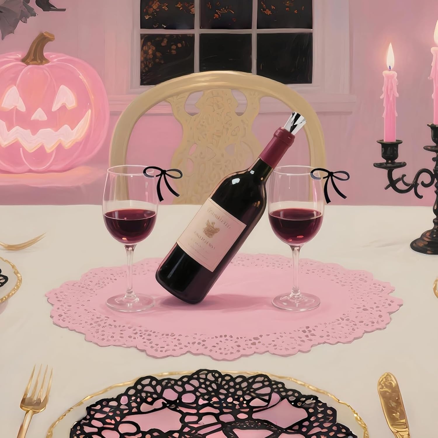 Coquette Inspired Wine Glass Markers - 60 Pcs Black Bowknot Set for Any Occasion