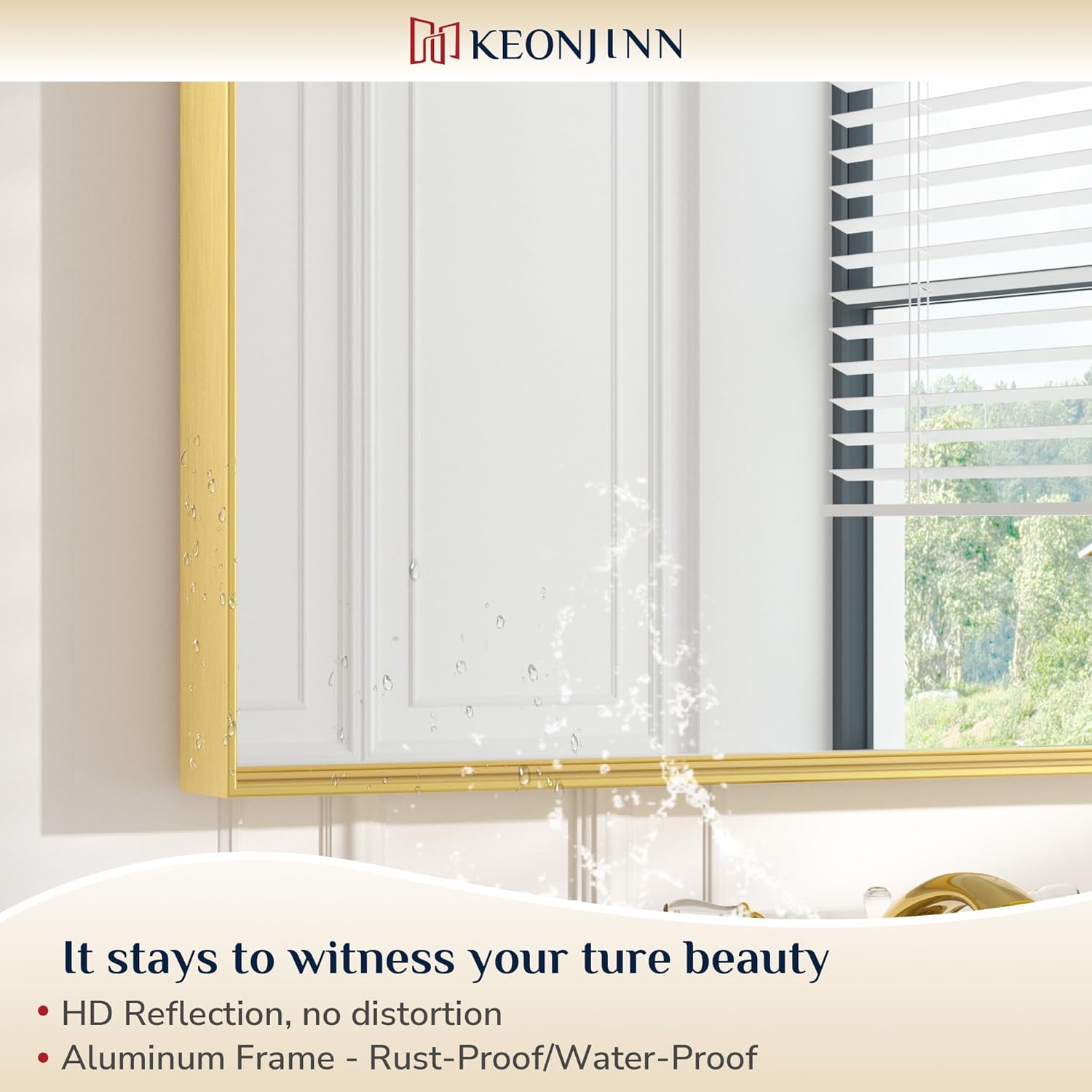 Keonjinn Gold Bathroom Mirror 24 x 36 Inch, Brushed Gold Wall Mirror, Metal Framed Rectangular Mirrors for Bathroom, Rectangle Vanity Mirrors with Aluminum Alloy Frame(Horizontal/Vertical)