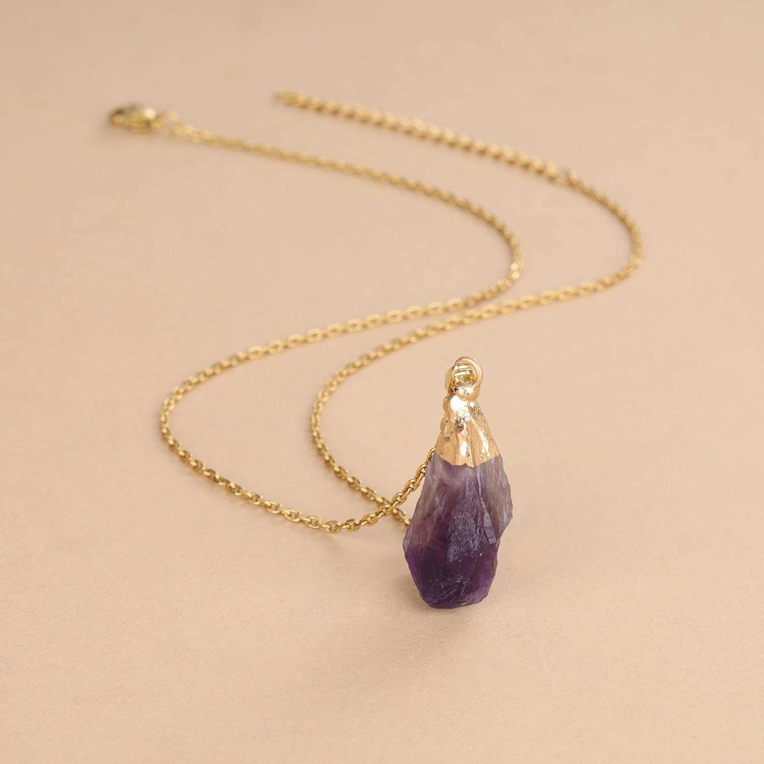 COAI Raw Crystal Necklace for Women, 18K Gold Plated Stainless Steel Amethyst Necklace for Women