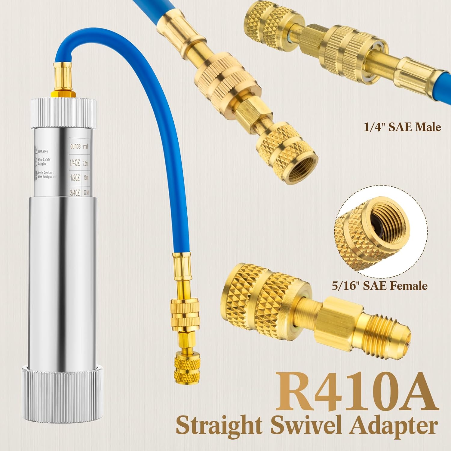 AC Oil Dye Injector Kit Includes A/C Oil and Dye Injector Backflow Prevent and R410A Mini Split Adapters Valve Core Remover Compatible withR134A R22 R12 R1234YF Refrigerant System