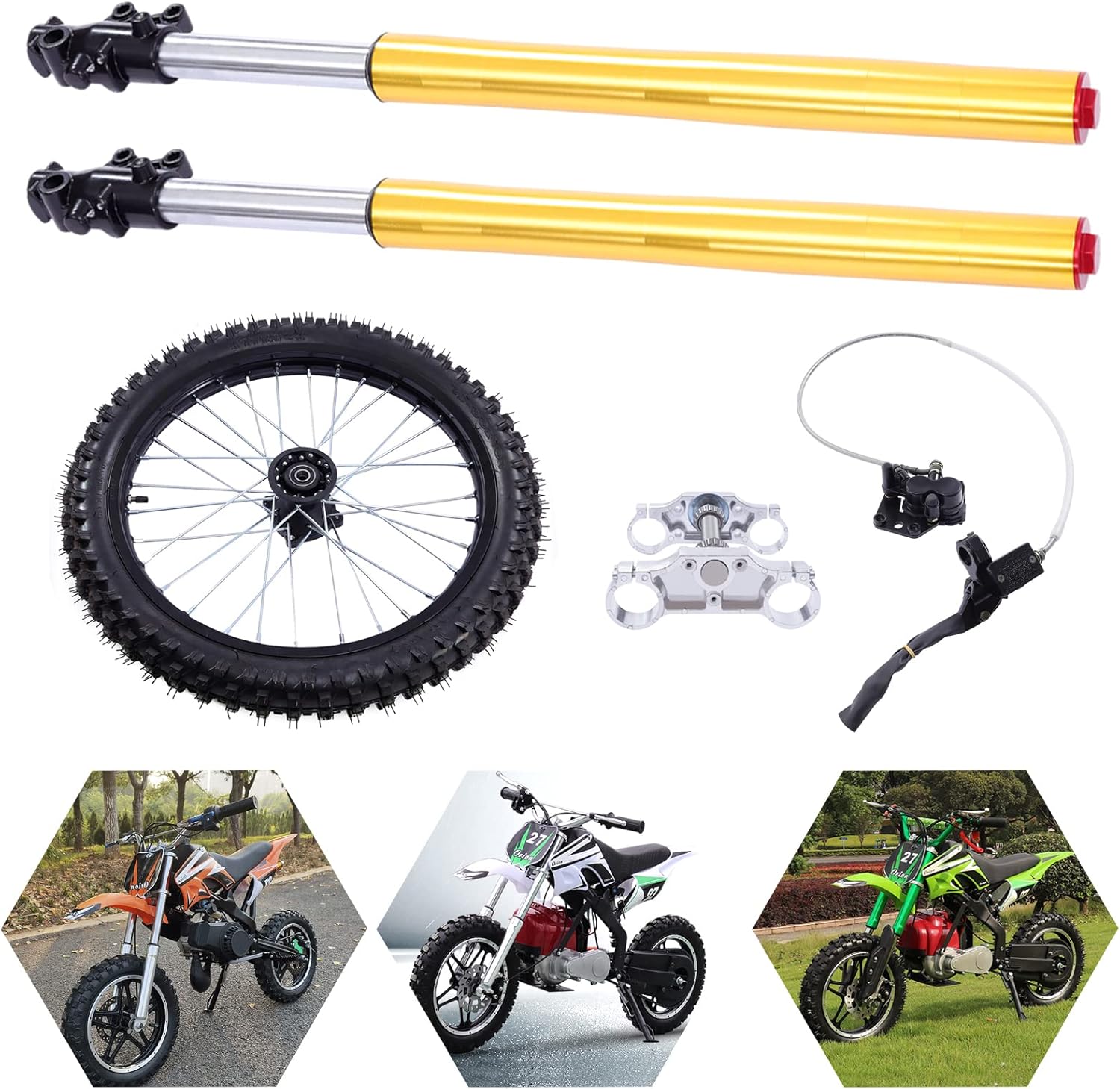 Front Forks Assembly 19 Inch Wheel 70/100-19 Front Forks Disc Brake Hub Tire TTR125 CR85R KX100 For Off-Road Motorcycle, Rim Wheel Disc Brake Assembly with Front Forks Triple Shock