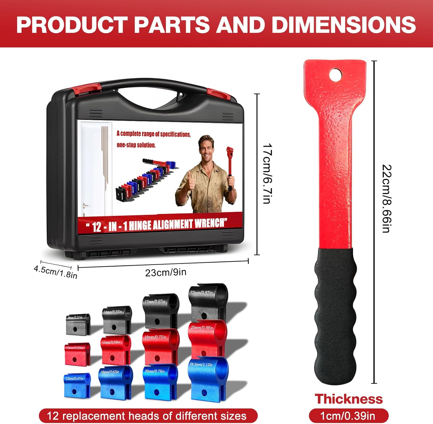 Door Hinge Adjustment Tool Set - 12 In 1 Precise Hinge Gap Adjustment Wrench for Residential and Commercial Doors Reinforced Steel Design Door Hinge Tool for Door Alignment Repair and Installation