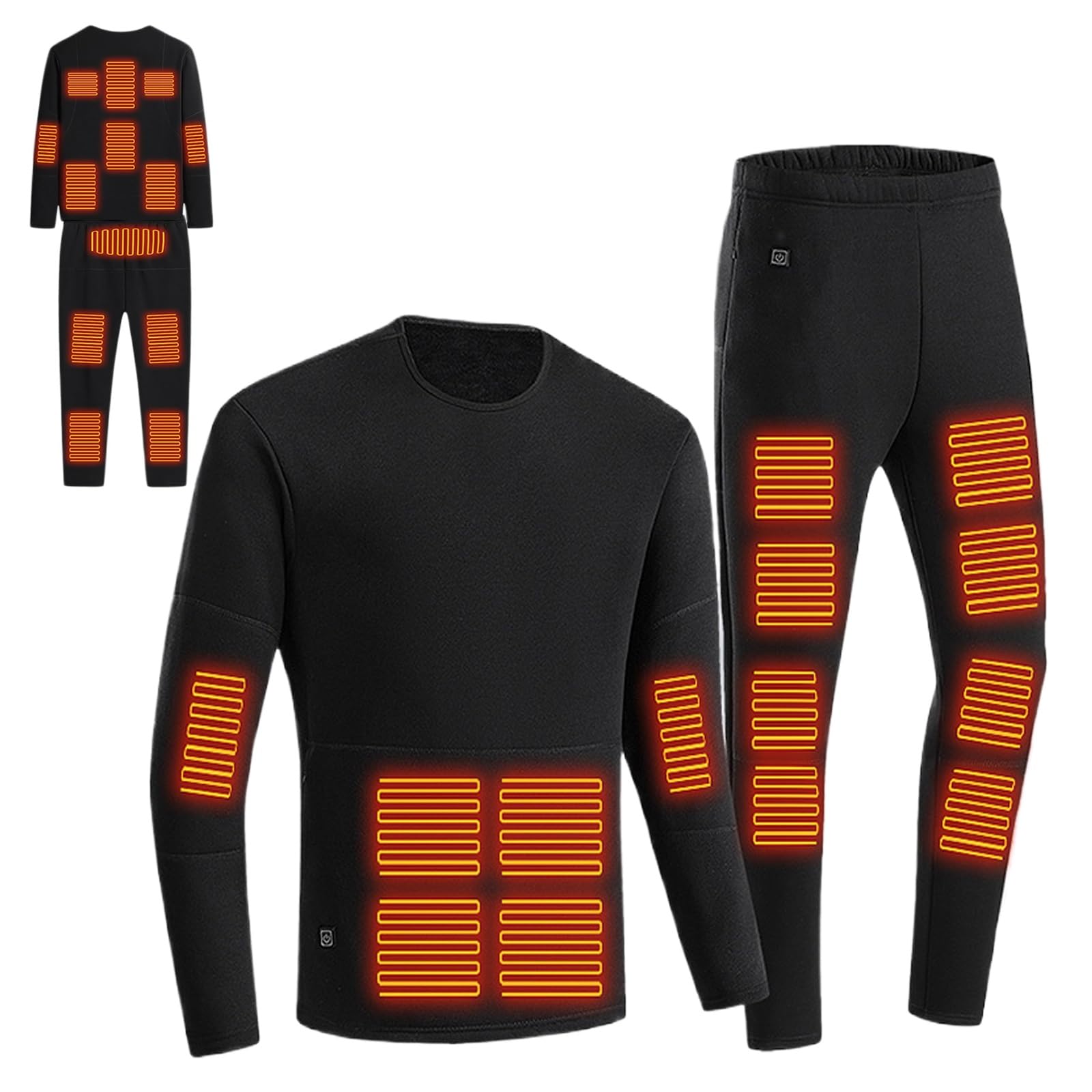 Conjunto De Ropa Interior Térmica Calefactable Para Hombre, Con 22 Zonas De Calefacción Inteligentes Y Elásticos, Compatible Con USB, Para Caza, Pasear Al Perro Y Palear(Negro,4XL)
