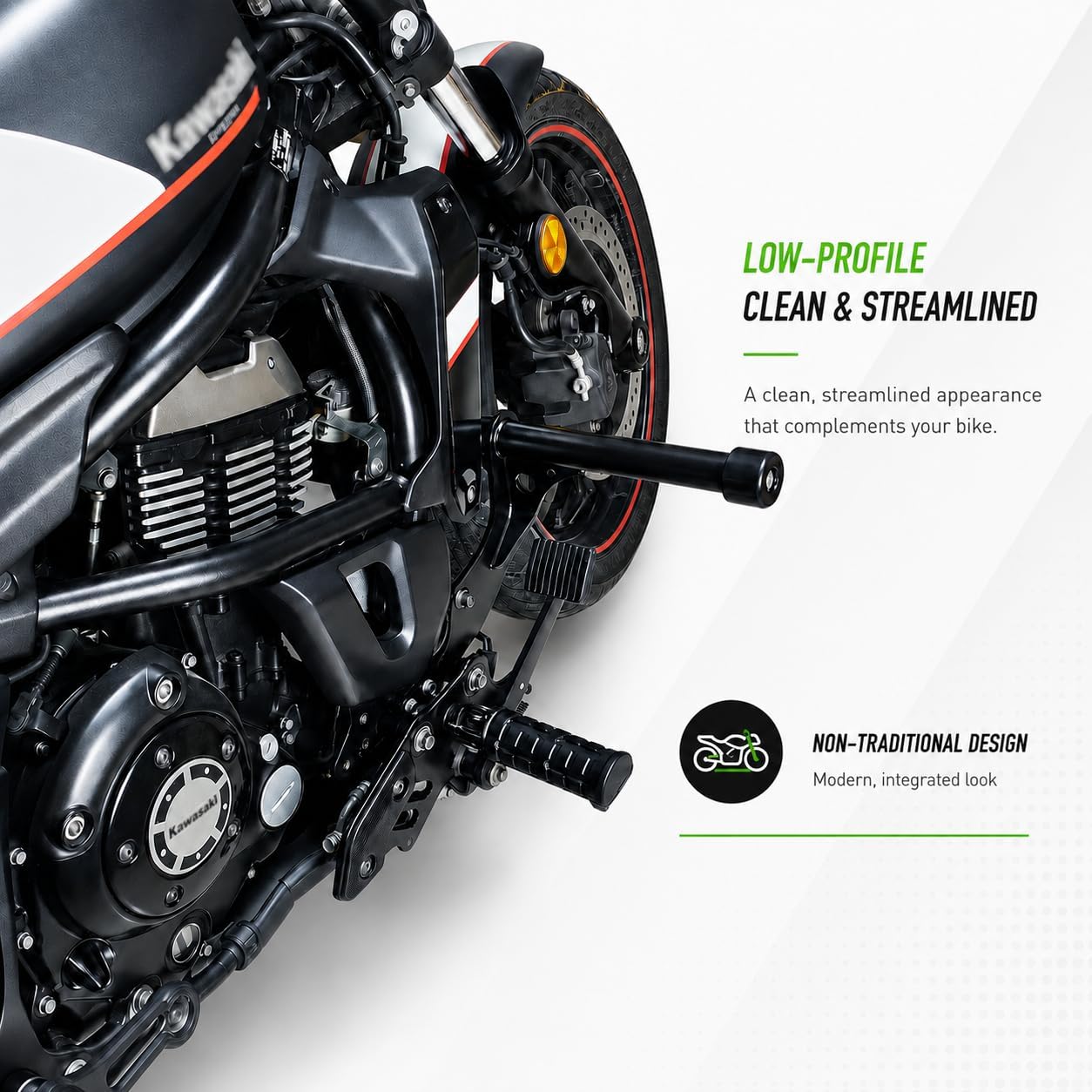 Highway Peg Crash Bar Engine Guard for Kawasaki Vulcan S 650 & Cafe 2016-2026, Clean Low-Profile Design, Laser-Welded Steel Construction, Matte Black Powder-Coated Finish