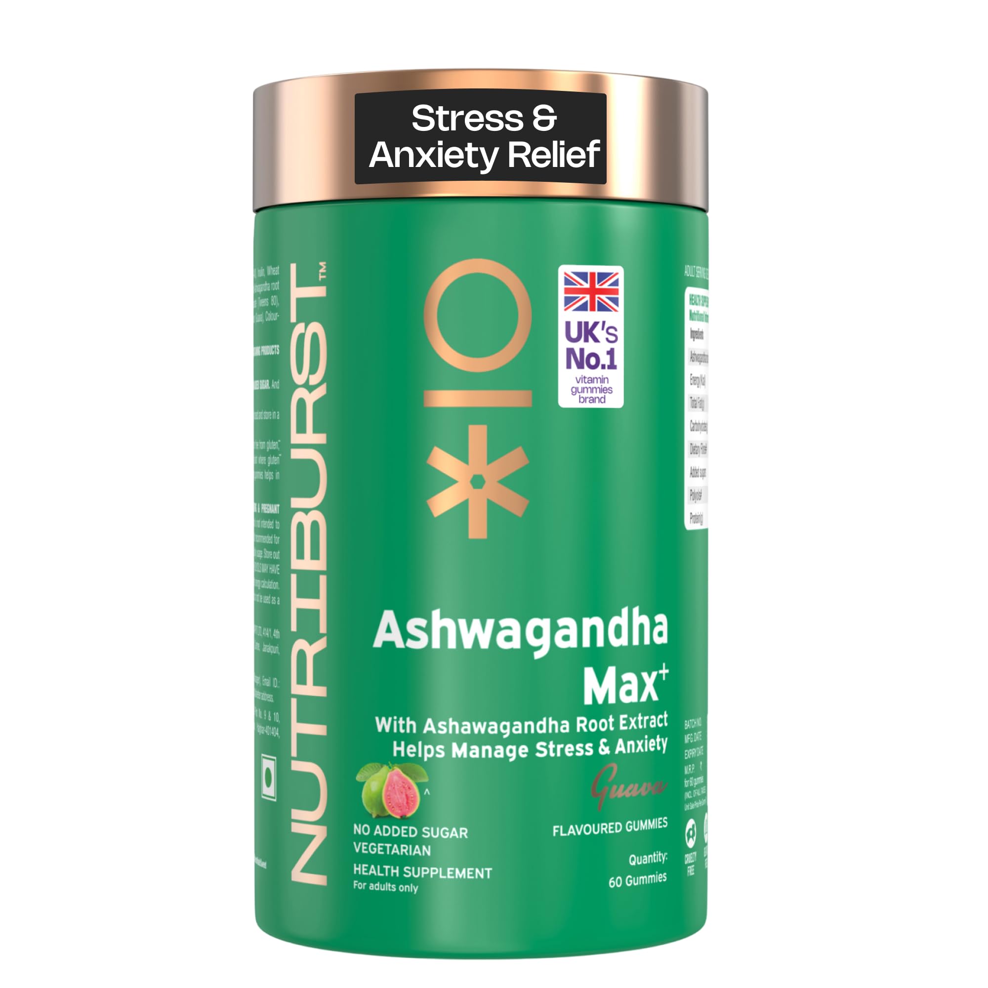 Ashwagandha Max 500mg Gummies for Stress & Anxiety Relief | Boosts Energy, Stamina & Vitality | Helps Relax Mind & Body | Sugar Free | Guava Flavour | 60 Gummies