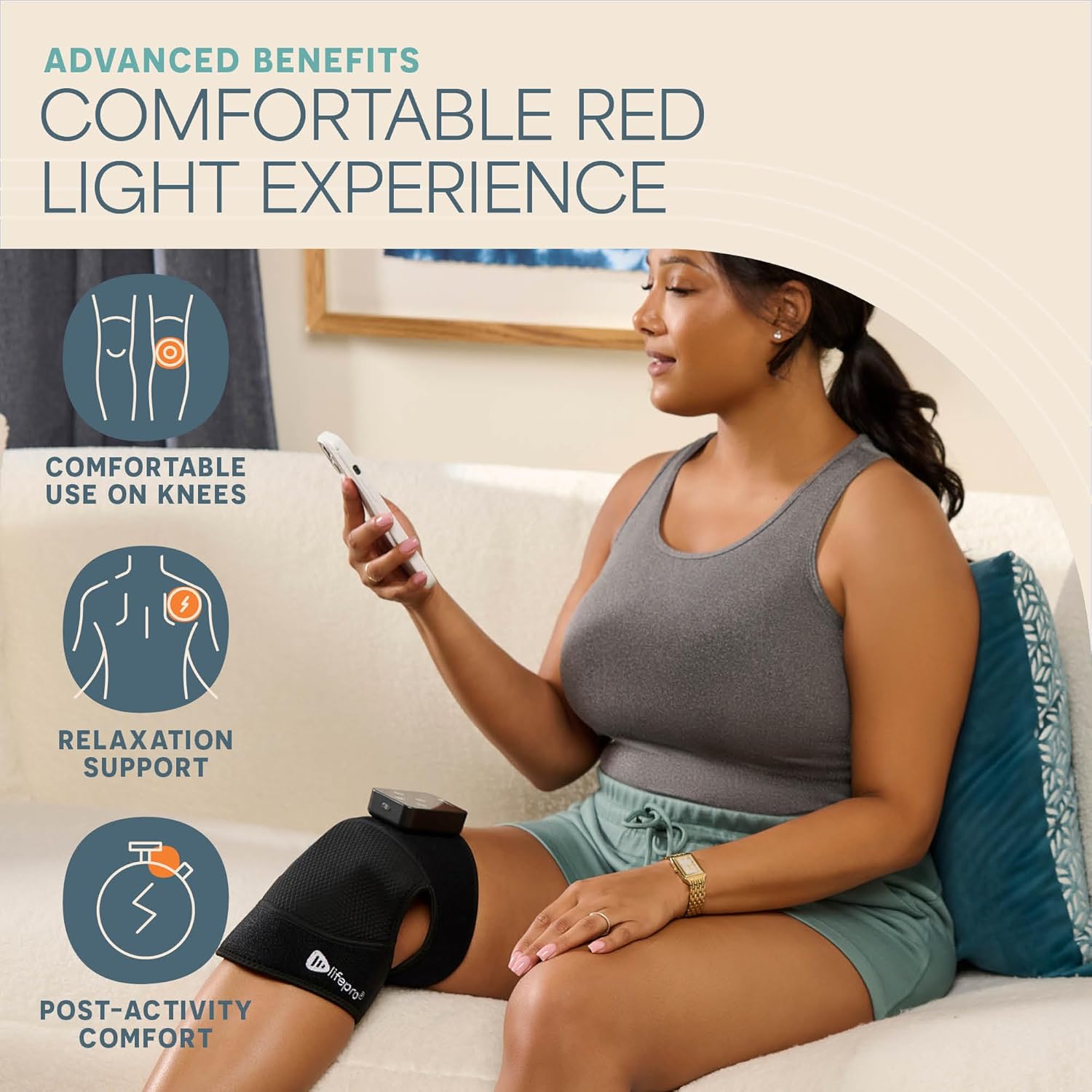 LifePro - Red Light Therapy for Knee Brace – Portable Knee Massager with 660nm Red & 850nm Infrared LEDs - Vibration & Pulsed Modes - Biorecover Rechargeable Light Therapy Device for Joint Wellness - Image 2