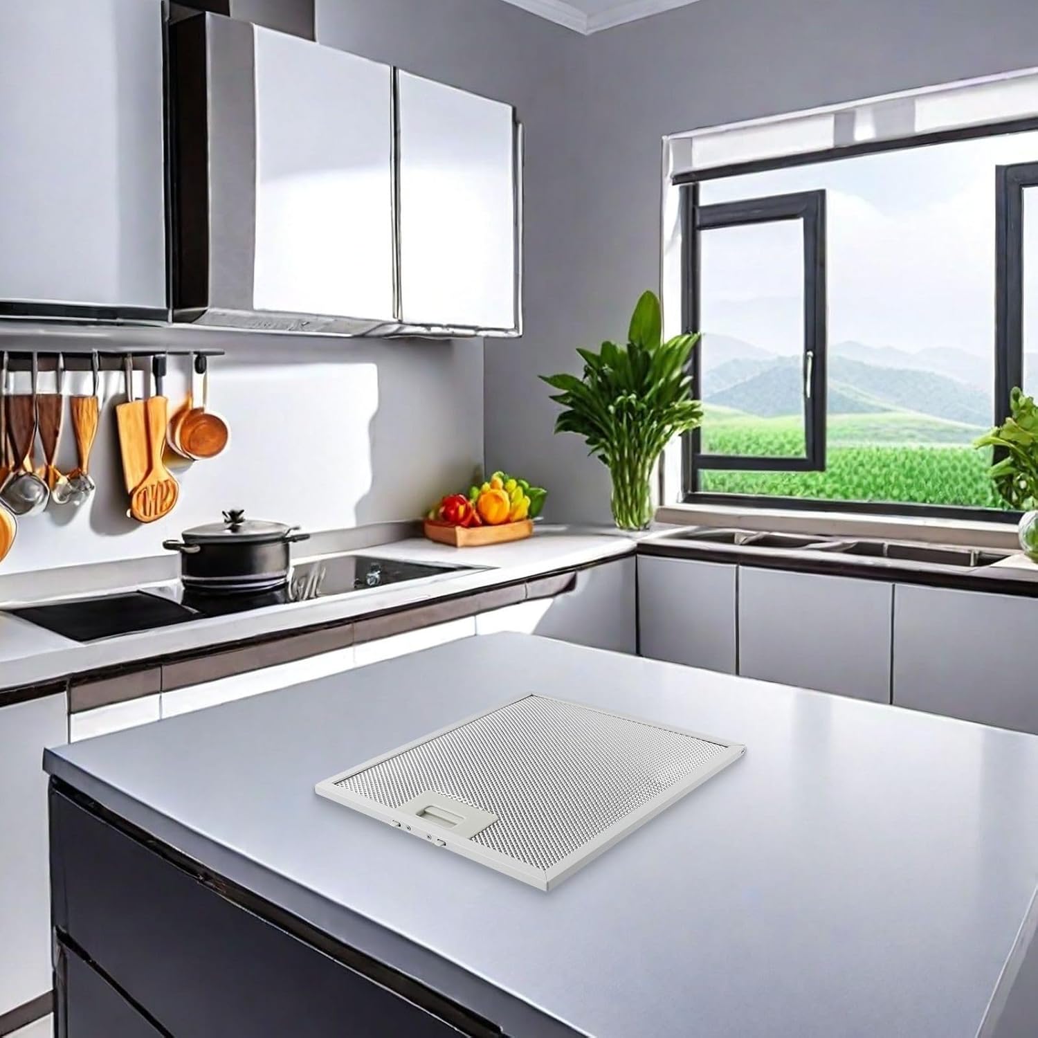 2pcs Silver Cooker Range Hood, Metal Mesh Extractor Vent Filter for Range Hoods, 12x10.5x0.35mm