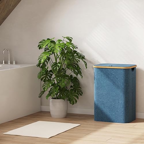 Miniatura 163 de Lifewit Cesta grande de 100 litros con tapa para ropa con asas de bambú y bolsa extraíble, plegable para dormitorio, baño, residencia universitaria