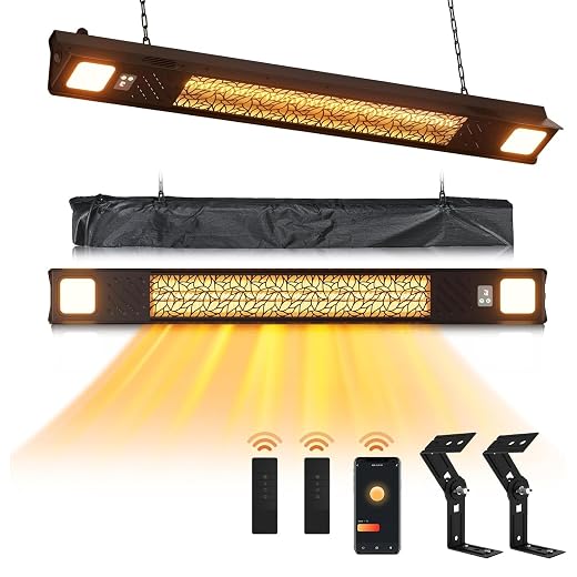 Wall-Mounted Electric Heater, Hanging Patio Heater with Light, Ceiling Outdoor Heater, 1500W Infrared Heater, 9 Heat Levels, 24H Timers, 1s Heating Carbon Fiber Tube Wall Heater for Backyard, Garage