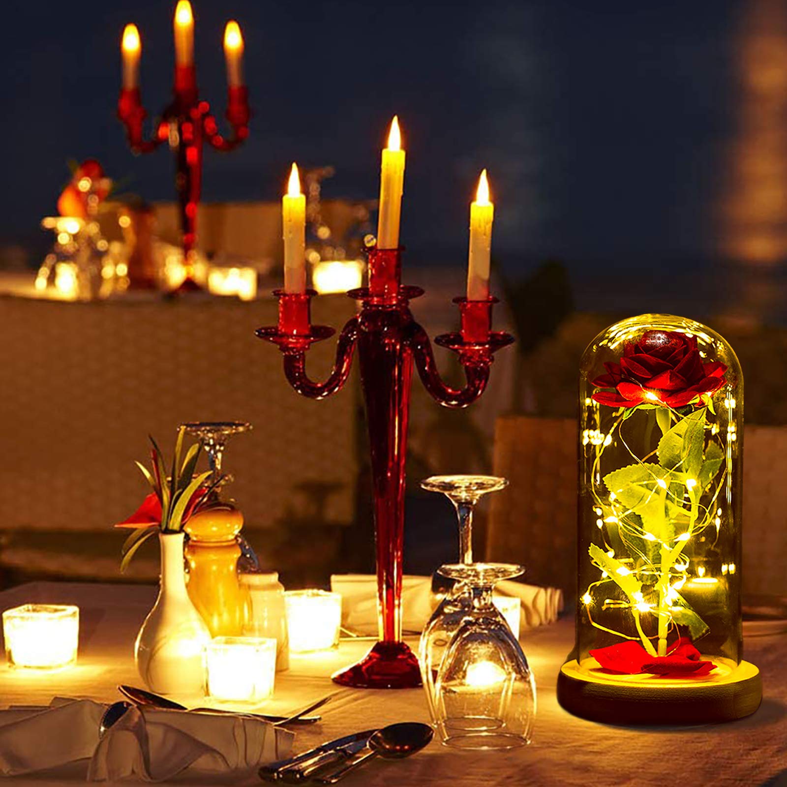 Kit di Rose La Bella e la Bestia Rosa EternaRose of Beauty and the Beast Magic Rose Magic Gift con luci a LED San ​​Valentino Decorazione festa della mamma Anniversario di matrimonio Festa della Donna