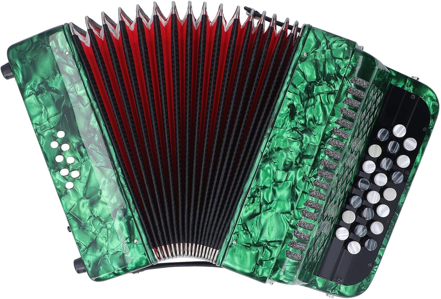 22 Key 8 Bass Accordion Professional Anti Slip Sensitive Button Accordion Musical Instrument with Strap (Green)